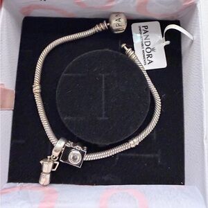 Pandora Silver Bracelet with Camera and Coffee Charms